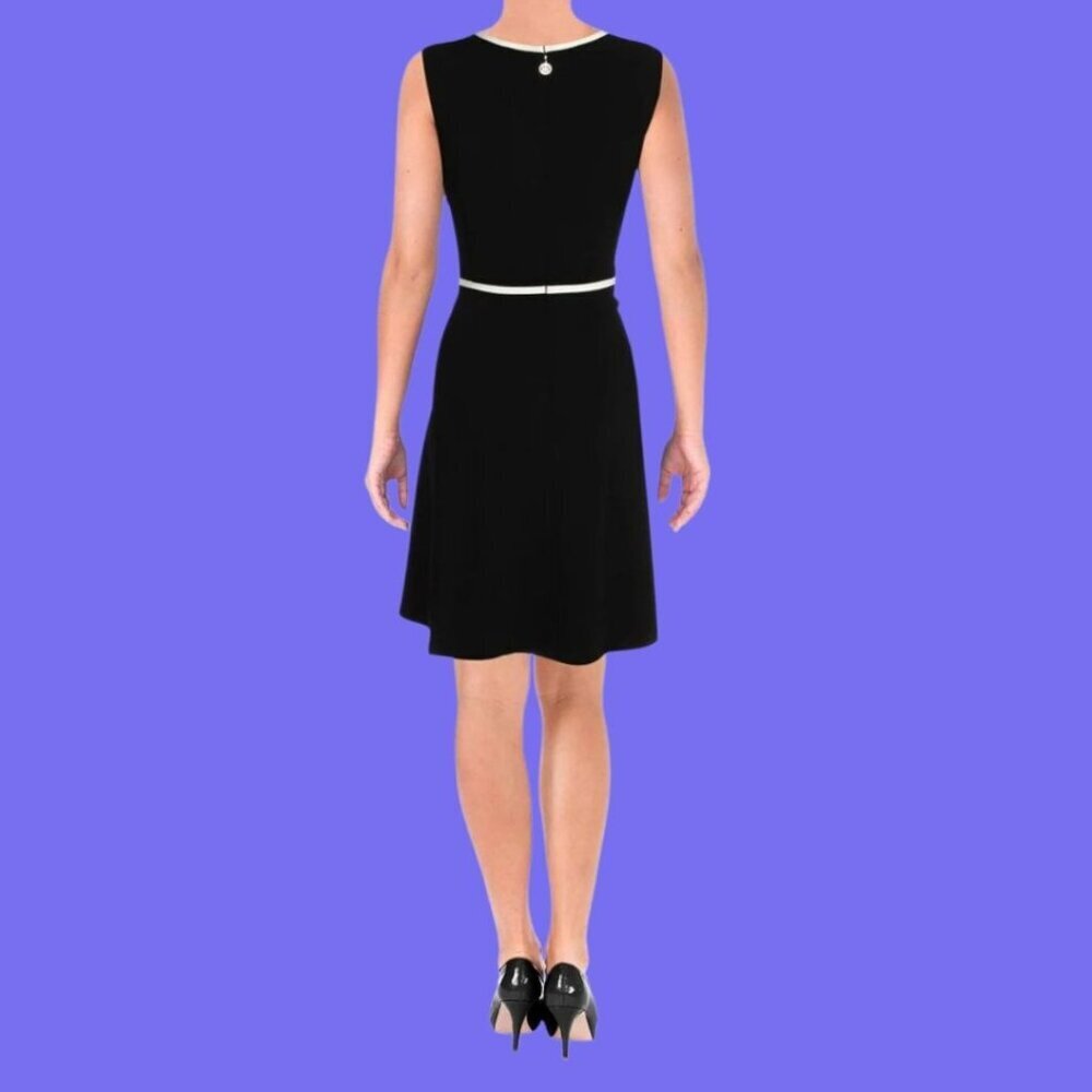Tommy Hilfiger Scuba Crepe Bow Tie Fit & Flare Dress Blk & wht Size 10 - Picture 2 of 11